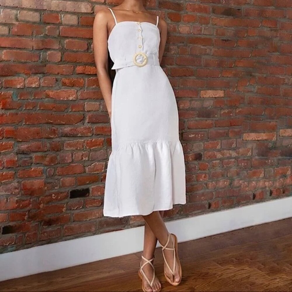 Rails Astrid Belted Midi Sleeveless Linen Blend Dress in Stone Size M